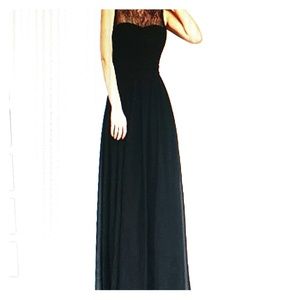 Black lace chiffon evening gown